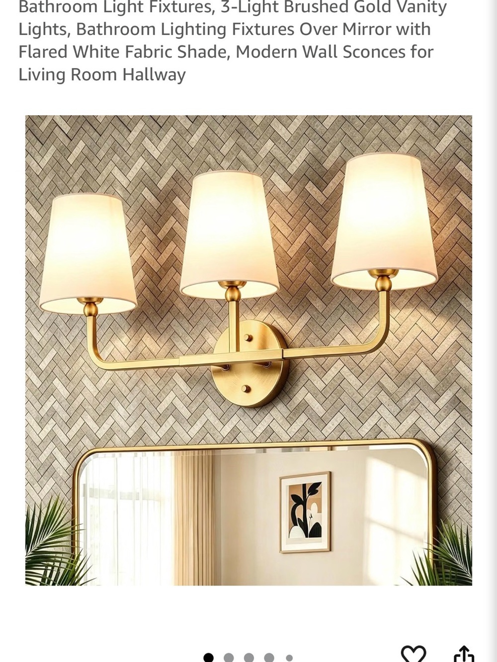 Brushed Gold 3-Light Wall Sconce with White Fabric Shades